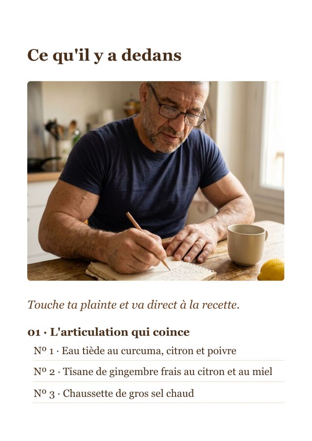 Page du sommaire du Carnet de Nonna, recettes classées par plainte